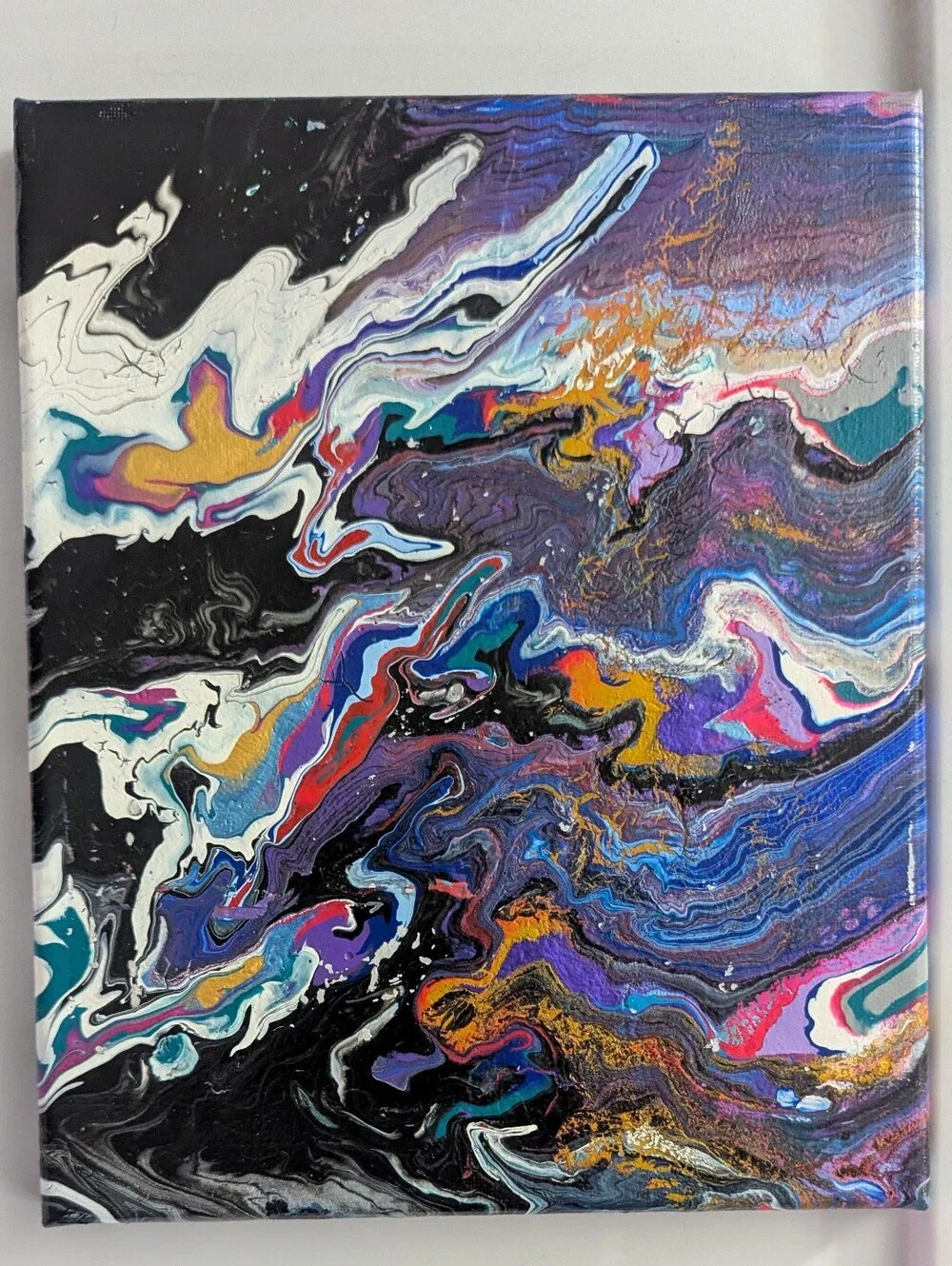 Abstract Fluid Pour Painting Blue Black Acrylic 8